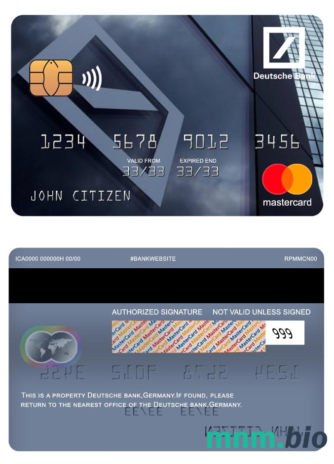 Germany Deutsche bank przykład karty mastercard w formacie PSD